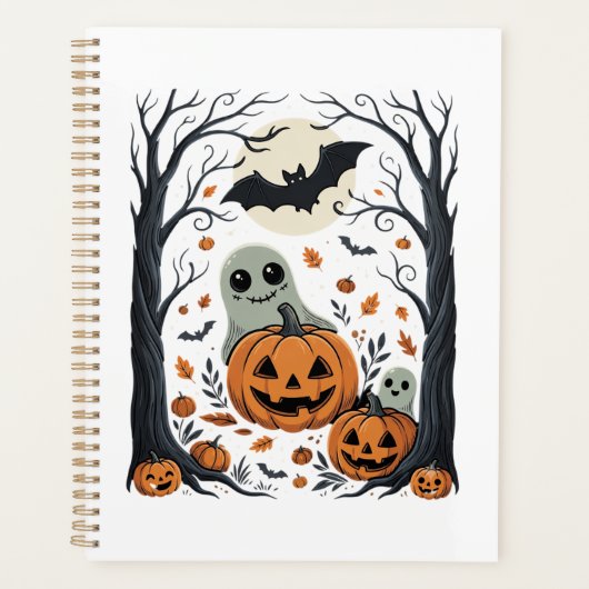 Jolis fantômes d'Halloween et forêt de citrouilles (Devant)