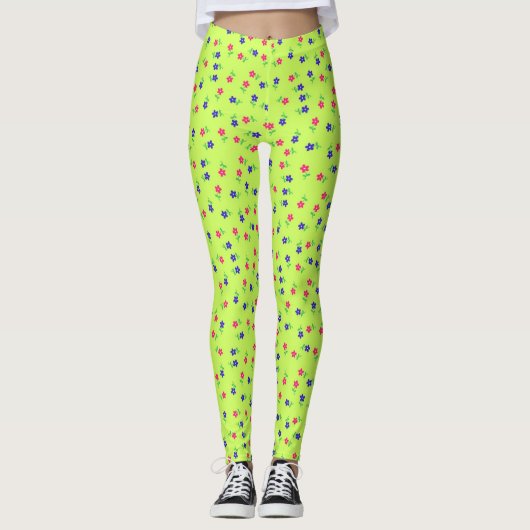 Jolis leggings à fleurs Chartreuse (Devant)