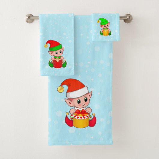 Jolis lutins de Noël sur fond bleu clair (En situation)