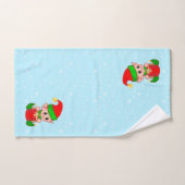 Jolis lutins de Noël sur fond bleu clair (Serviette à main)