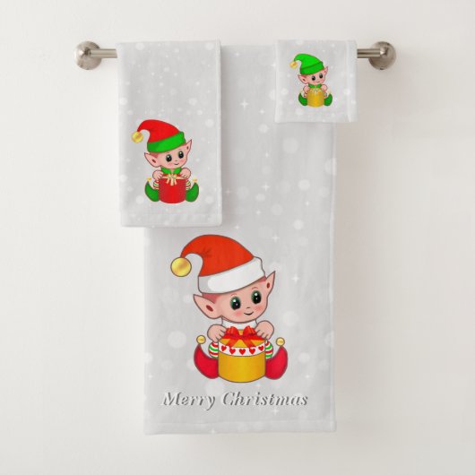 Jolis lutins de Noël sur gris argent clair (En situation)