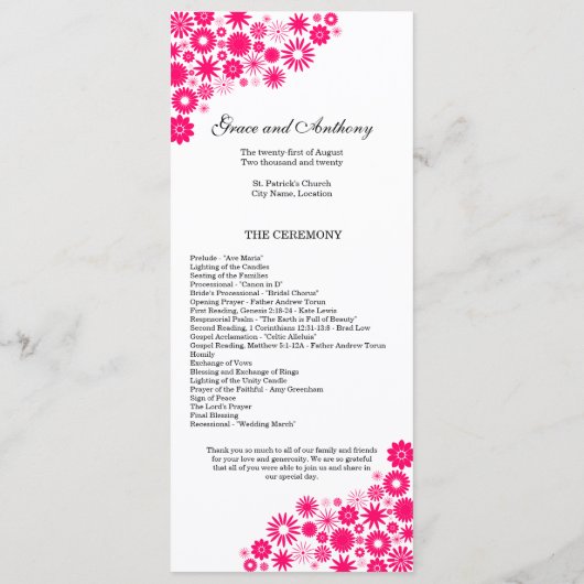 Jolis motifs floraux Programme de mariage rose vib (Dos)