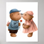 Jolis ours au baiser aquarelle | Impression murale (Devant)