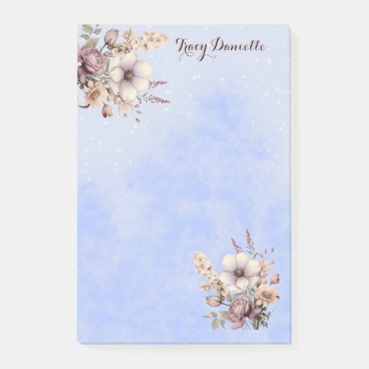 Jolis Post-it Notes Fleurs Bleu Pastel Personnalis (Devant)