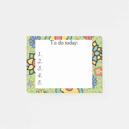 Jolis Post-it Notes Floraux Verts, Jaunes, Bleus (Devant)
