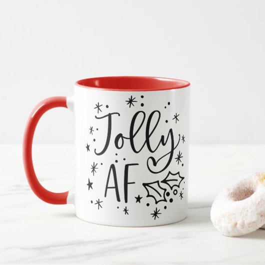 Jolly AF | Fun Christmas Drink Humor Mok (Met donut)