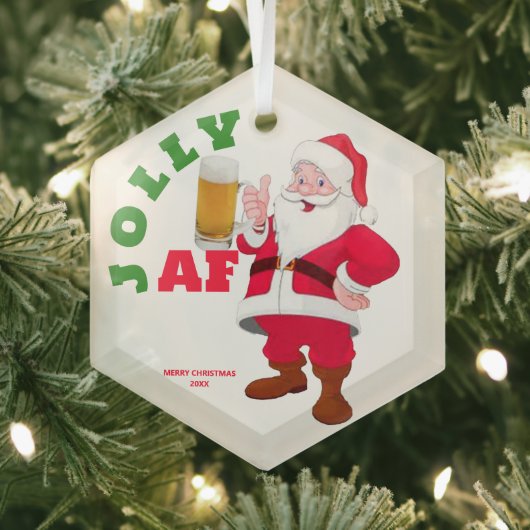  Jolly AF Funny Beer Kerstman Glas Ornament (Insitu)