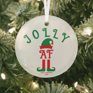 Jolly AF - Kerstversiering, Santa's Helper Elf Glas Ornament