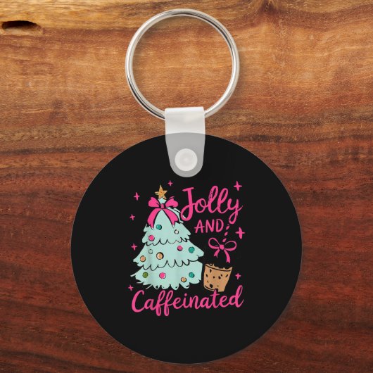 Jolly & Caffeinated Coffee Coquette Bow Xmas T Sleutelhanger (Voorkant)