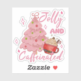 Jolly and Caffeinated Christmas Tree Coffee Design Sticker