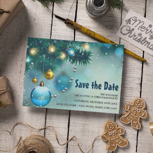 Jolly Blue & Gold Kerstmis Red de datum Uitnodiging Briefkaart