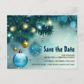 Jolly Blue & Gold Kerstmis Red de datum Uitnodiging Briefkaart (Voorkant)