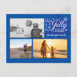 Jolly Blue Kerstmis Snowflake Foto Briefkaart