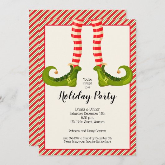 Jolly Christmas Elf Legs Invitations de vacances (Devant / Derrière)
