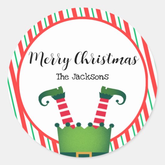 Jolly Christmas Elf Legs Stripes Holiday Ronde Sticker (Voorkant)