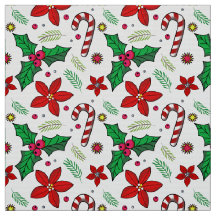 Jolly Christmas Poinsettia Holly Candy Cane stof