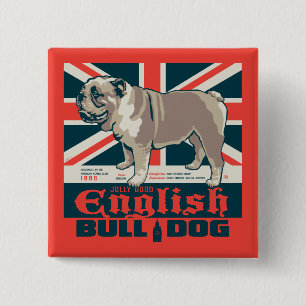 Jolly Goede Engelse Bulldog Vierkante Button 5,1 Cm