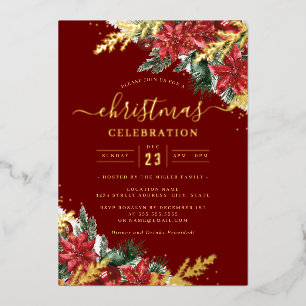 Jolly Gold Leaf Red Foliage Kerstfeest Folie Uitnodiging