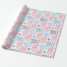 Jolly Holly Typografie Red Blue White Kerstmis Cadeaupapier