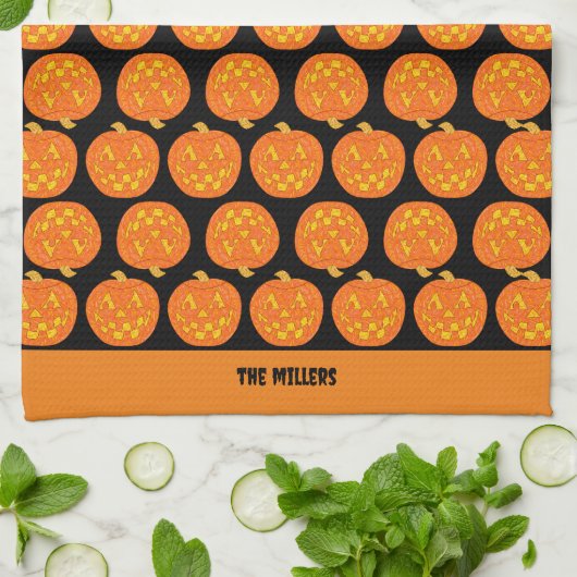 Jolly Jack O Lantern Pattern Schattige Zwart Hallo Theedoek (Gevouwen)