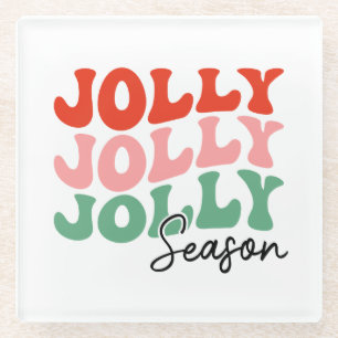 Jolly Jolly Seizoen Retro Vakantie Typografie Glazen Onderzetter