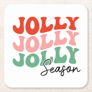 Jolly Jolly Seizoen Retro Vakantie Typografie Vierkante Kartonnen Onderzetter