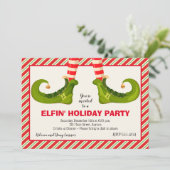 Jolly Kerstmis Elf Legs Stripes Holiday Invites (Staand voorkant)