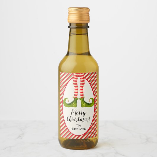 Jolly Kerstmis Elf Legs Stripes Holiday Mini Wijn Etiket (Voorkant)