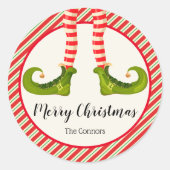 Jolly Kerstmis Elf Legs Stripes Holiday Ronde Sticker (Voorkant)
