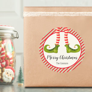 Jolly Kerstmis Elf Legs Stripes Holiday Ronde Sticker