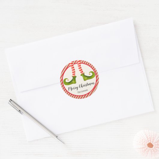 Jolly Kerstmis Elf Legs Stripes Holiday Small Ronde Sticker (Envelop)