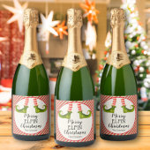Jolly Kerstmis Elf Legs Stripes Holiday Sparkling Wijnetiket