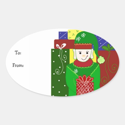 Jolly Kerstmis Elf Ovale Sticker (Voorkant)