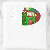 Jolly Kerstmis Elf Ovale Sticker (Tas)