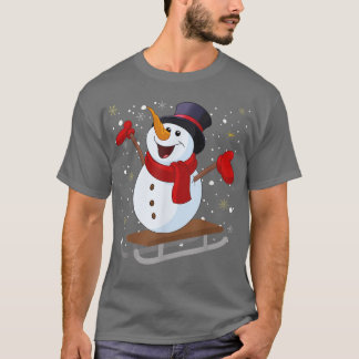 Jolly Kerstmis Snowman Sledding Tobogganing Winte T-shirt