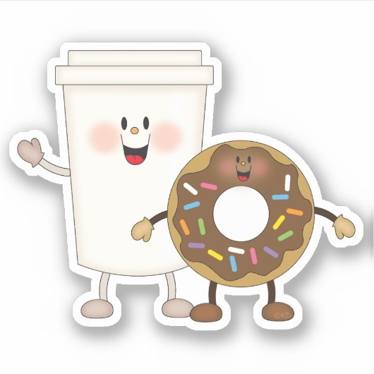 Jolly Kins koffie en donut Sticker (Voorkant)