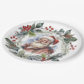 Jolly Lachende Santa Waterverf Kerstkrans Papieren Bordje (Gekanteld)