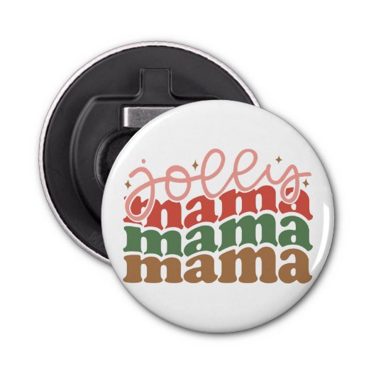 Jolly Mama Retro Groovy Kerst Feestdagen Button Flesopener (Voorkant)