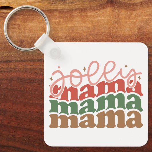 Jolly Mama Retro Groovy Kerst Feestdagen Sleutelhanger (Voorkant)