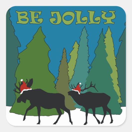 Jolly Moose en Elk Vierkante Sticker (Voorkant)
