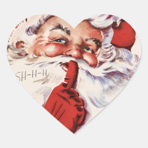 Jolly Old Santa Shhh Beige Heart Sticker