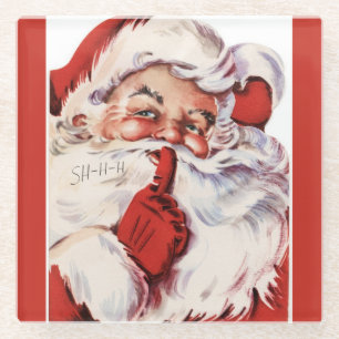 Jolly Old Santa Shhh Rood Glazen Onderzetter