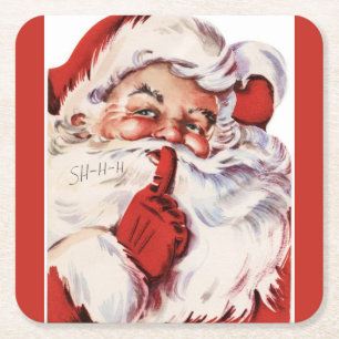 Jolly Old Santa Shhh Rood Vierkante Kartonnen Onderzetter