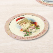 Jolly Old St. Nick die een dollar vasthoudt Ronde Kartonnen Onderzetter (Gebogen)