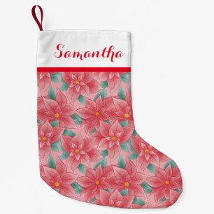 Jolly Pink and Red Poinsettia Persoonlijke naam Kleine Kerstsok