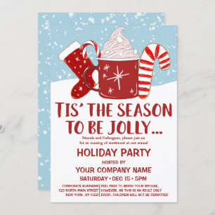Jolly Red Blue Cocoa Candy Cane Corporate Holiday Kaart