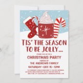 Jolly Red Blue Cocoa Candy Cane Stocking kerst Kaart (Voorkant)