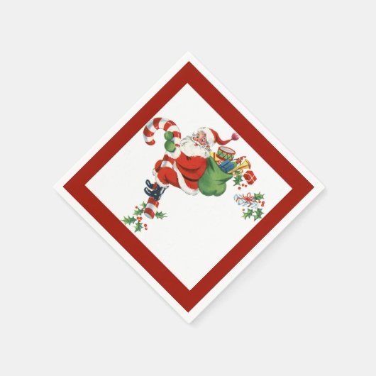 Jolly Retro Santa Riding Candy Cane Rood Servetten (Hoek)