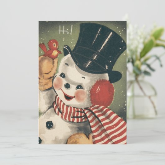 Jolly Retro Sneeuwman Aangepaste Kerstmis Kaart (Staand voorkant)