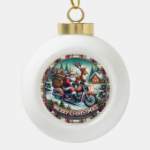 Jolly Rider Santa" - Motorfiets Kerstmis Keramische Bal Ornament (Voorkant)